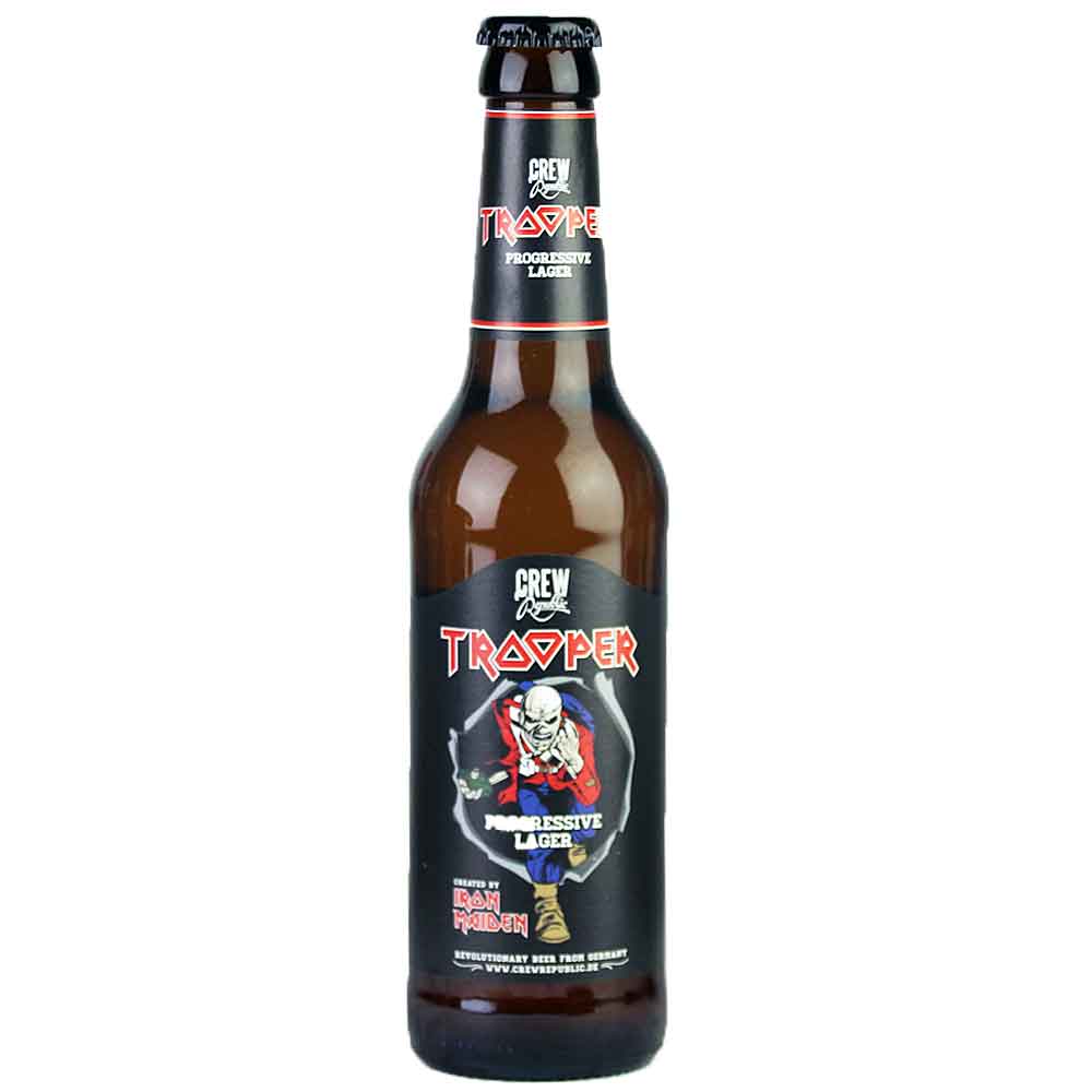 Bild von CREW Republic Bier -TROOPER - PROGRESSIVE LAGER - created by Iron Maiden - 0,33l ( MHD 21. AUGUST 2024 )