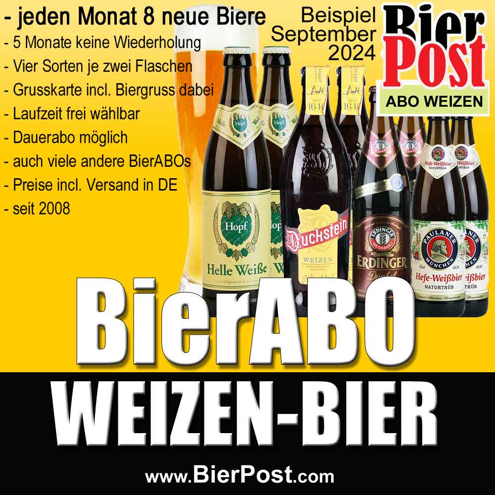 Bild von BierPostABO - WEIZENBIER - incl. Versand in DE, incl. BierPostCARD ohne Glas. 