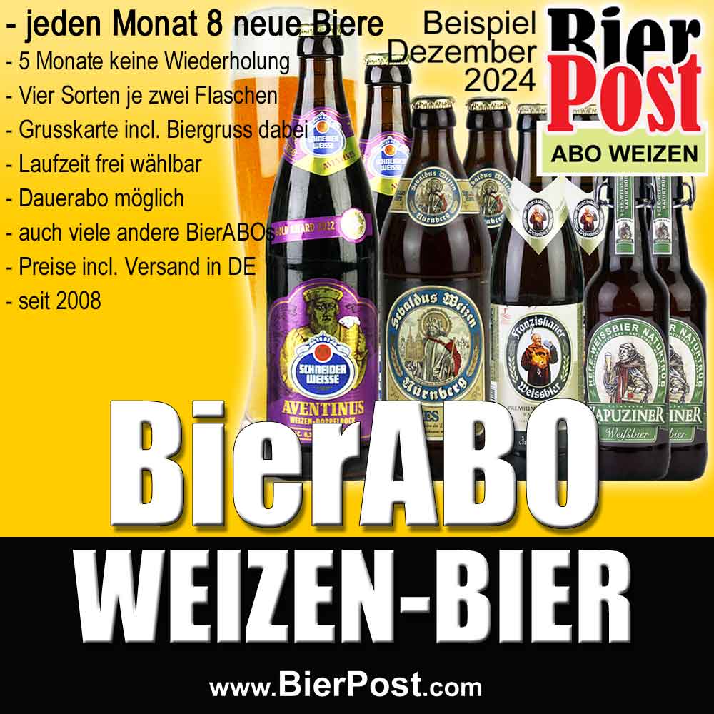 Bild von BierPostABO - WEIZENBIER - incl. Versand in DE, incl. BierPostCARD ohne Glas. // HEUTE mit Design-Öffner und deiner Gravur GRATIS dazu. ab 6 Monate Laufzeit - einfach ins Feld eintragen