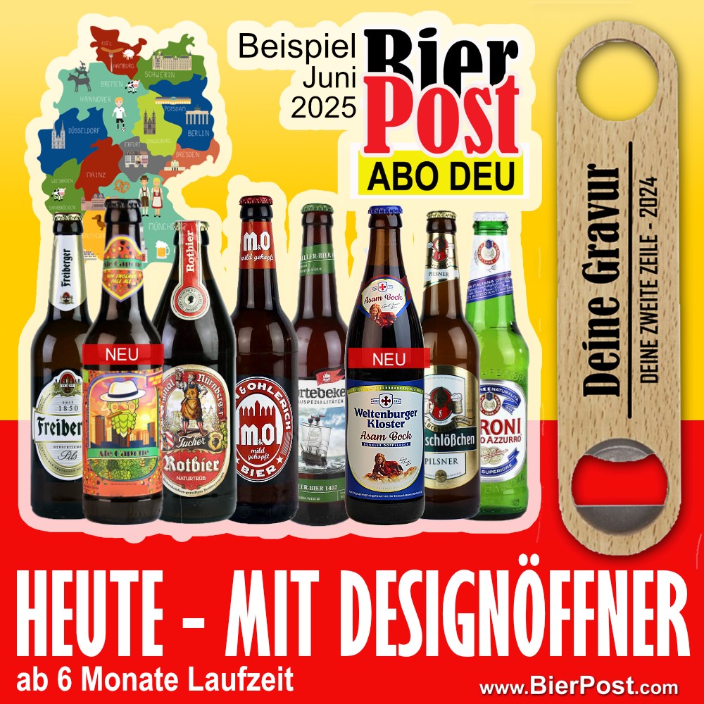 Bild von BierPostABO "DEUTSCH+1" -  incl. Versand in DE, incl BierPostCARD ( HEUTE mit Gratis Design Öffner ab 6 Monate Laufzeit, einfch die beiden Zeilen ausfüllen )