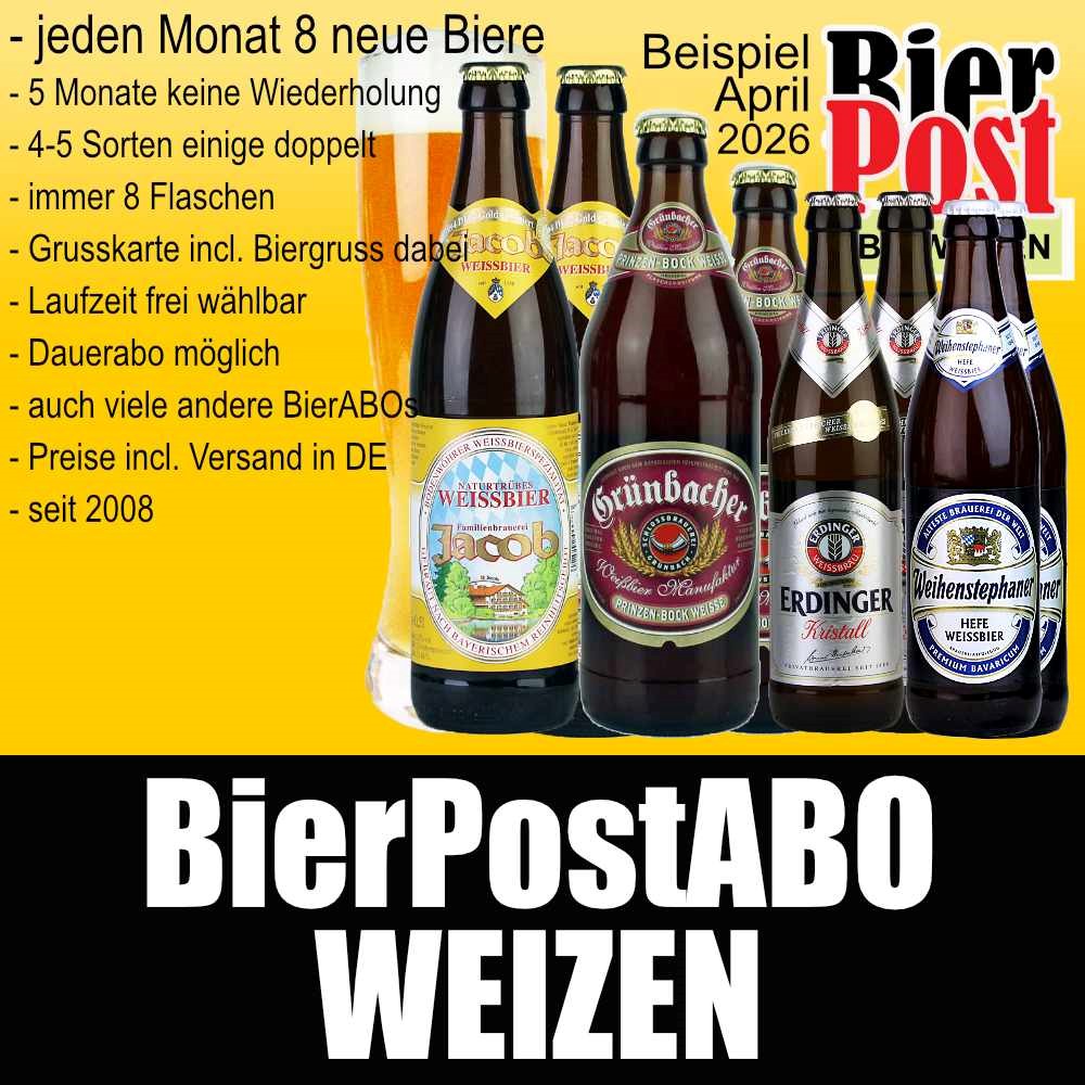 Bild von BierPostABO - WEIZENBIER - incl. Versand in DE, incl. BierPostCARD ohne Glas. 