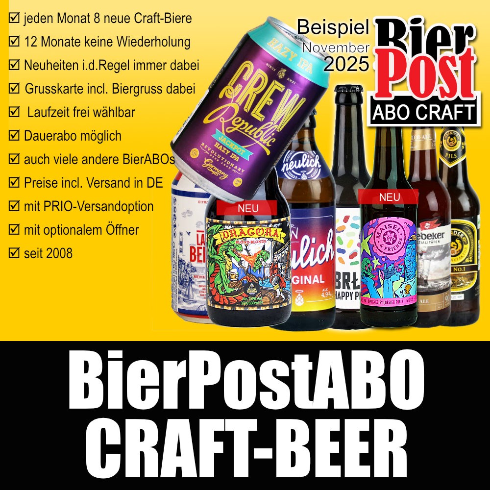Bild von BierPostABO - CRAFTBEER - incl. Versand in DE, incl BierPostCARD ( HEUTE mit GRATIS Design Öffner ab einer Laufzeit von 6 Monaten, einfach in die beiden Textfelder eintragen ) 