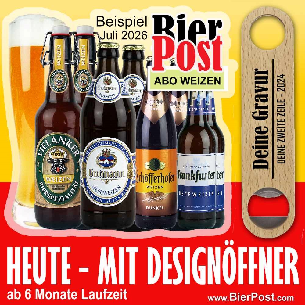 Bild von BierPostABO - WEIZENBIER - incl. Versand in DE, incl. BierPostCARD ohne Glas. ( HEUTE mit GRATIS Design Öffner ab einer Laufzeit von 6 Monaten, einfach in die beiden Textfelder eintragen )