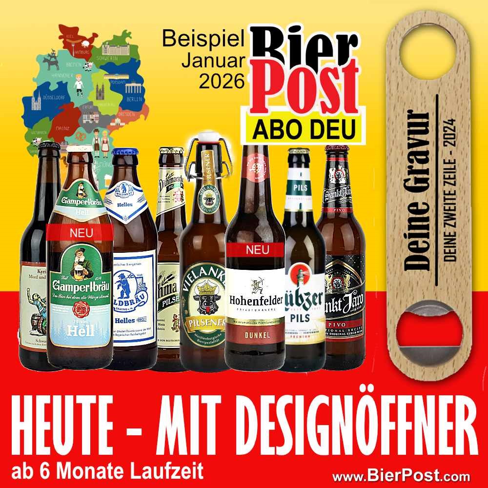 Bild von BierPostABO "DEUTSCH+1" -  incl. Versand in DE, incl BierPostCARD ( HEUTE mit GRATIS Design Öffner ab einer Laufzeit von 6 Monaten, einfach in die beiden Textfelder eintragen ) 