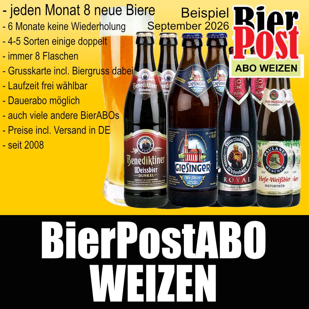 Bild von BierPostABO - WEIZENBIER - incl. Versand in DE, incl. BierPostCARD ohne Glas. 